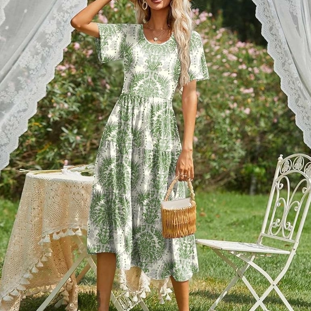 New Prettye Green Floral Dress